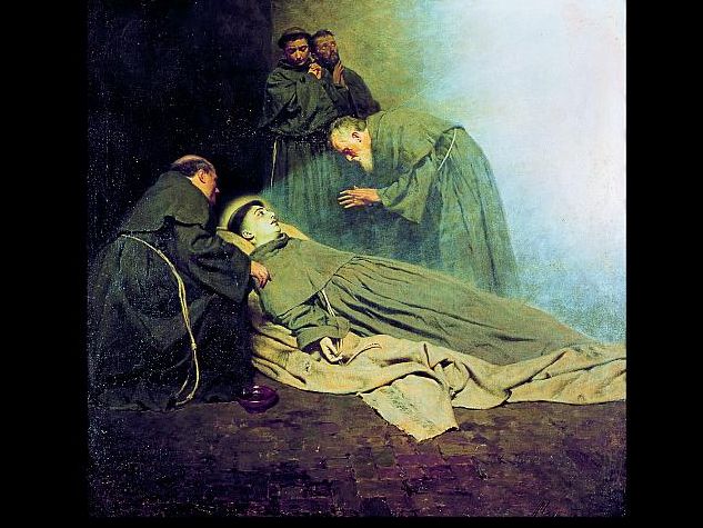 Dieses Gemälde von Pietro Pajetta (1845-1911) aus dem Jahr 1907 befindet sich in der Kirche von Arcella. Dort starb der berühmte Prediger und Wundertäter am 13. Juni. G Deganello, Archiv MSA