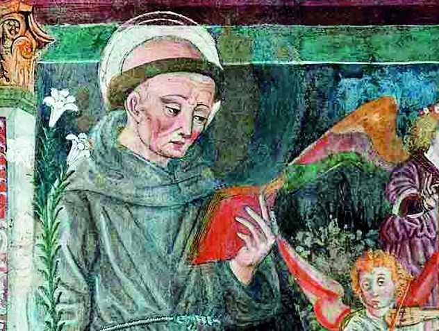 Ein Fresko des 16. Jahrhunderts aus der Basilika Santa Maria degli Angeli bei Assisi zeigt Antonius mit seinen gewohnten Attributen: der Bibel und der Lilie. M. Bonotto / Archiv MSA